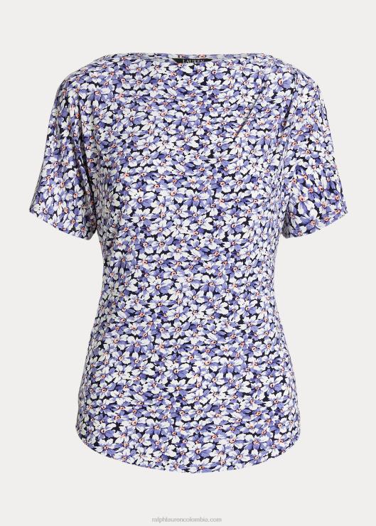 camiseta de jersey elástico con pliegues florales mujer azul/crema/rosa Ralph Lauren 2XR2V4832