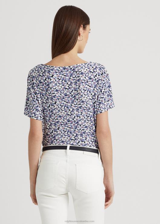 camiseta de jersey elástico con pliegues florales mujer azul/crema/rosa Ralph Lauren 2XR2V4832