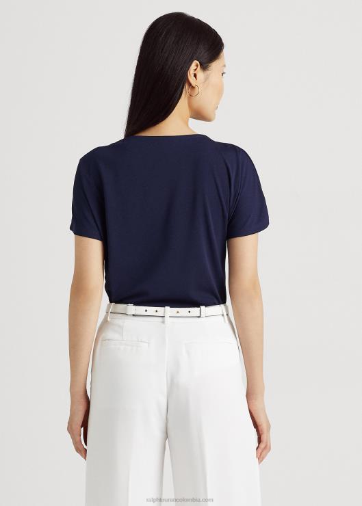 camiseta de jersey elástico con pliegues mujer azul marino refinado Ralph Lauren 2XR2V3946