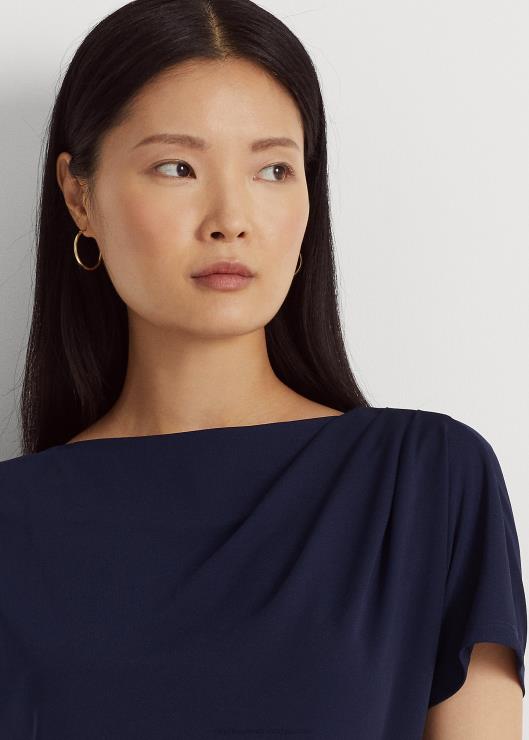 camiseta de jersey elástico con pliegues mujer azul marino refinado Ralph Lauren 2XR2V3946