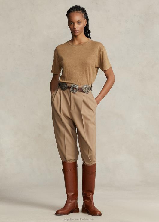 camiseta de lino con cuello redondo mujer caqui montana Ralph Lauren 2XR2V2915