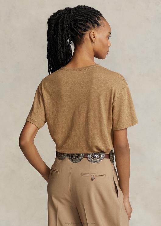 camiseta de lino con cuello redondo mujer caqui montana Ralph Lauren 2XR2V2915