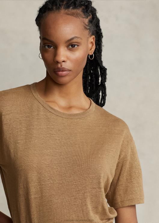 camiseta de lino con cuello redondo mujer caqui montana Ralph Lauren 2XR2V2915