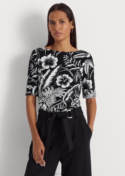 playera de algodón elástico floral mujer blanco negro Ralph Lauren 2XR2V4346