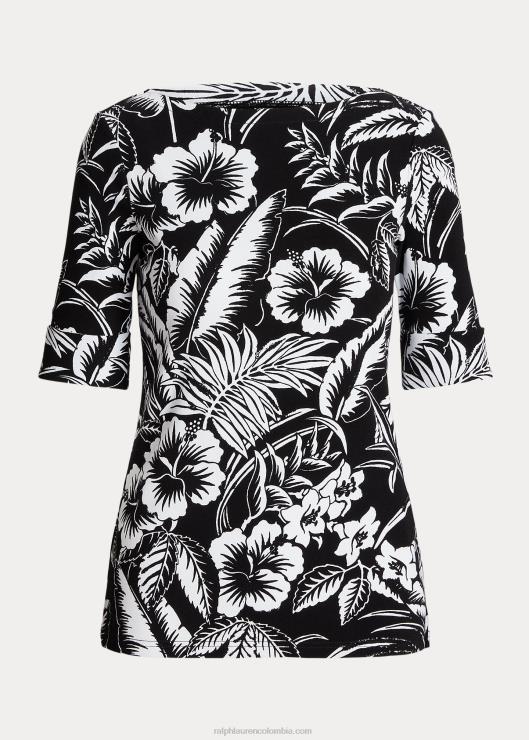 playera de algodón elástico floral mujer blanco negro Ralph Lauren 2XR2V4346