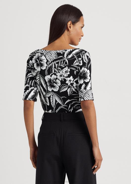 playera de algodón elástico floral mujer blanco negro Ralph Lauren 2XR2V4346
