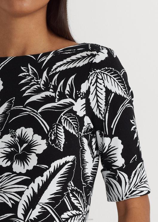 playera de algodón elástico floral mujer blanco negro Ralph Lauren 2XR2V4346