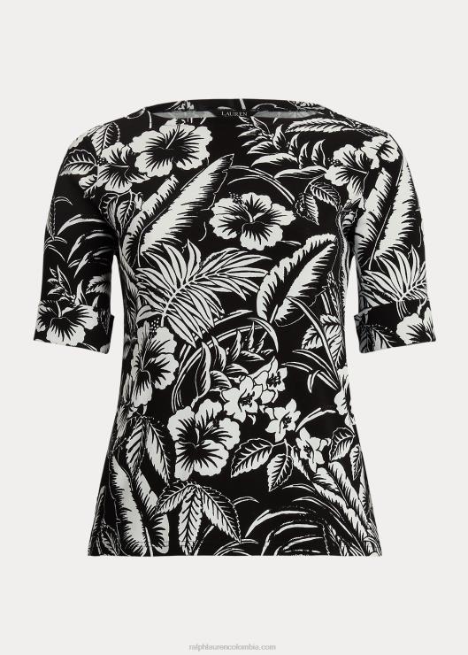 playera de algodón elástico floral mujer blanco negro Ralph Lauren 2XR2V4526