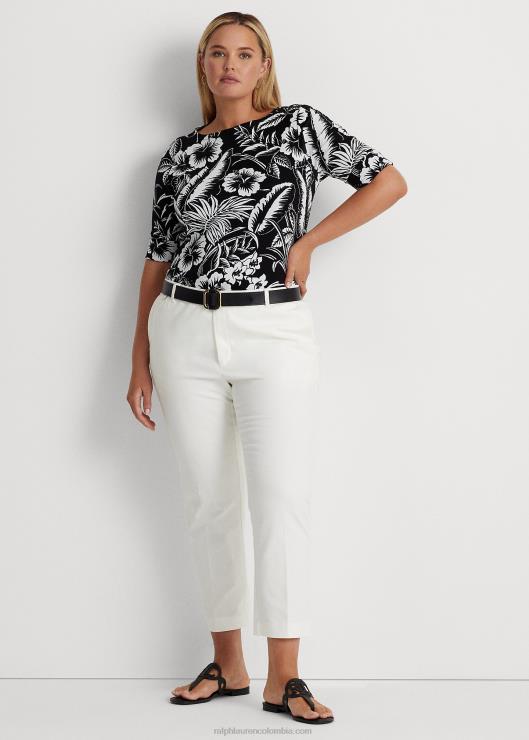 playera de algodón elástico floral mujer blanco negro Ralph Lauren 2XR2V4526