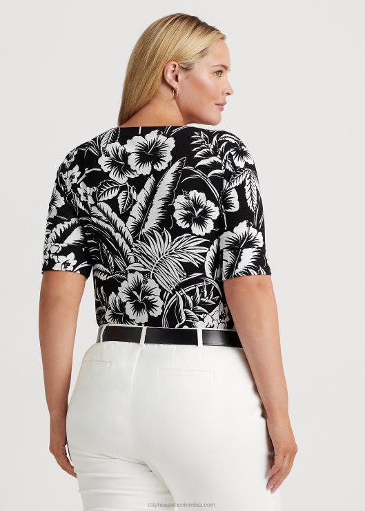 playera de algodón elástico floral mujer blanco negro Ralph Lauren 2XR2V4526