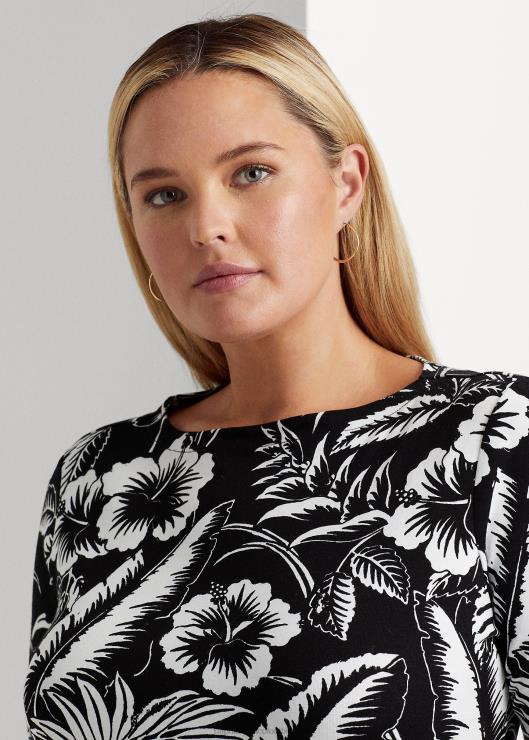playera de algodón elástico floral mujer blanco negro Ralph Lauren 2XR2V4526