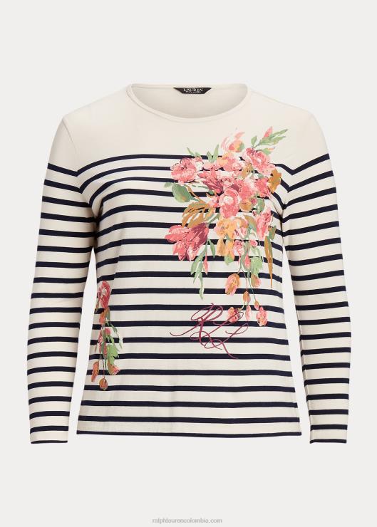 playera de manga larga con estampado floral y rayas mujer crema mascarpone/azul marino Ralph Lauren 2XR2V4596