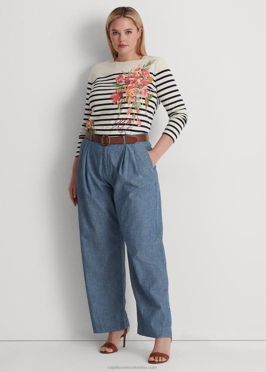 playera de manga larga con estampado floral y rayas mujer crema mascarpone/azul marino Ralph Lauren 2XR2V4596