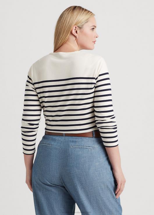 playera de manga larga con estampado floral y rayas mujer crema mascarpone/azul marino Ralph Lauren 2XR2V4596