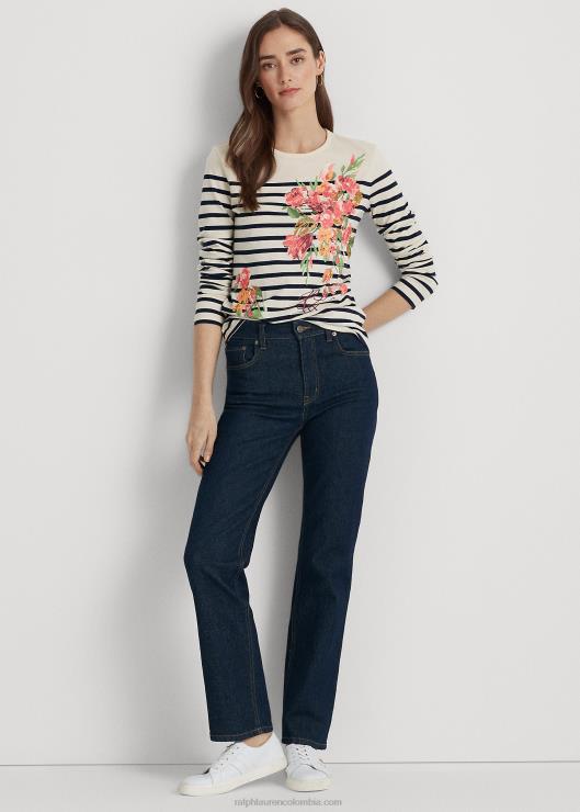 playera de manga larga con estampado floral y rayas mujer crema mascarpone/azul marino Ralph Lauren 2XR2V9468