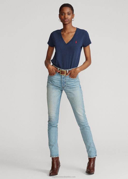 playera de punto de algodón con cuello en V mujerRalph Lauren 2XR2V9492