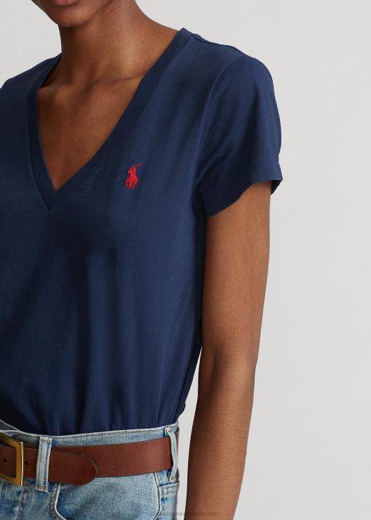 playera de punto de algodón con cuello en V mujerRalph Lauren 2XR2V9492