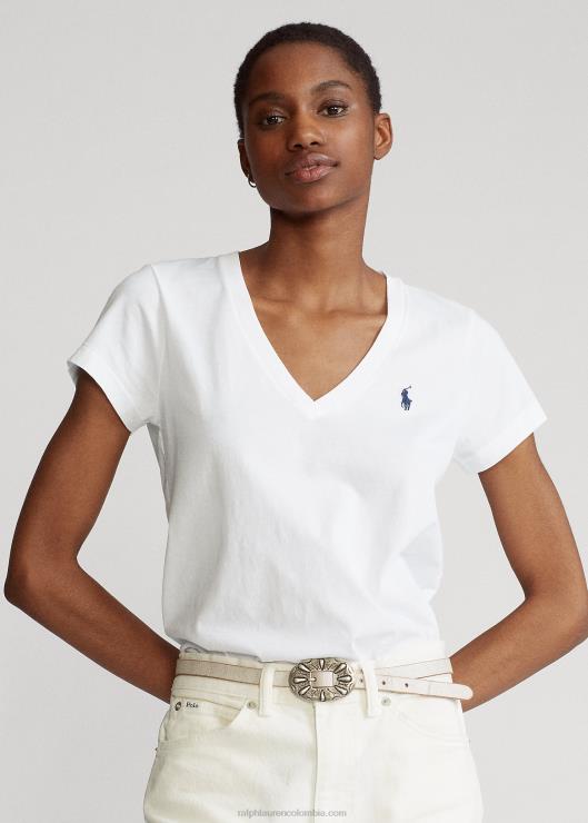 playera de punto de algodón con cuello en V mujer blanco Ralph Lauren 2XR2V4744