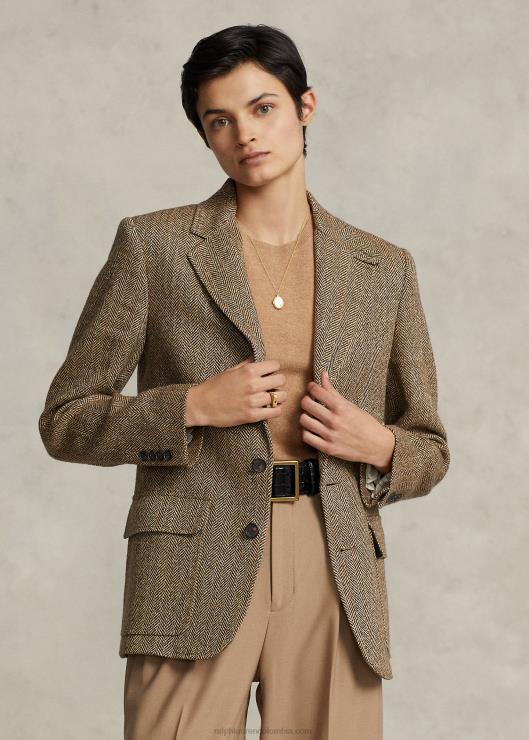 blazer de espiga en mezcla de lino mujer espiga marrón/crema Ralph Lauren 2XR2V9171