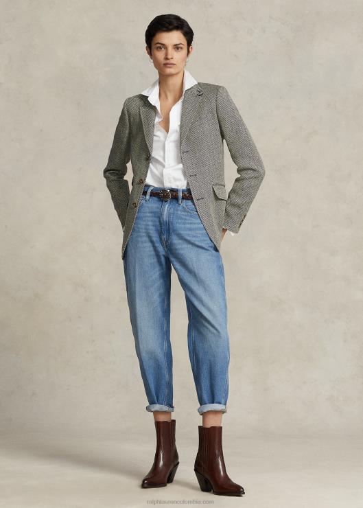 blazer estilo hacking de espiga en mezcla de lino mujer azul marino real/crema Ralph Lauren 2XR2V3102