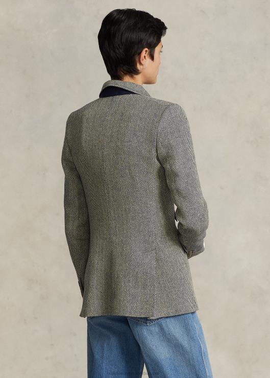 blazer estilo hacking de espiga en mezcla de lino mujer azul marino real/crema Ralph Lauren 2XR2V3102