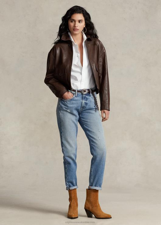 chamarra bomber corta de cuero mujer marrón Ralph Lauren 2XR2V3221
