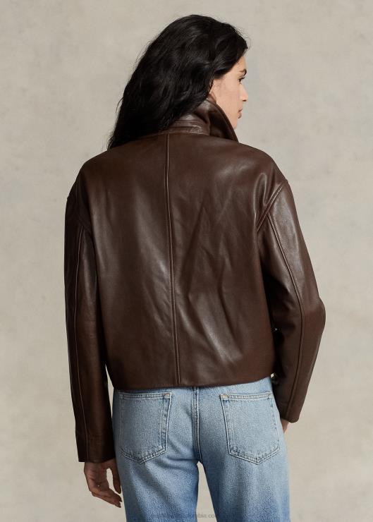 chamarra bomber corta de cuero mujer marrón Ralph Lauren 2XR2V3221