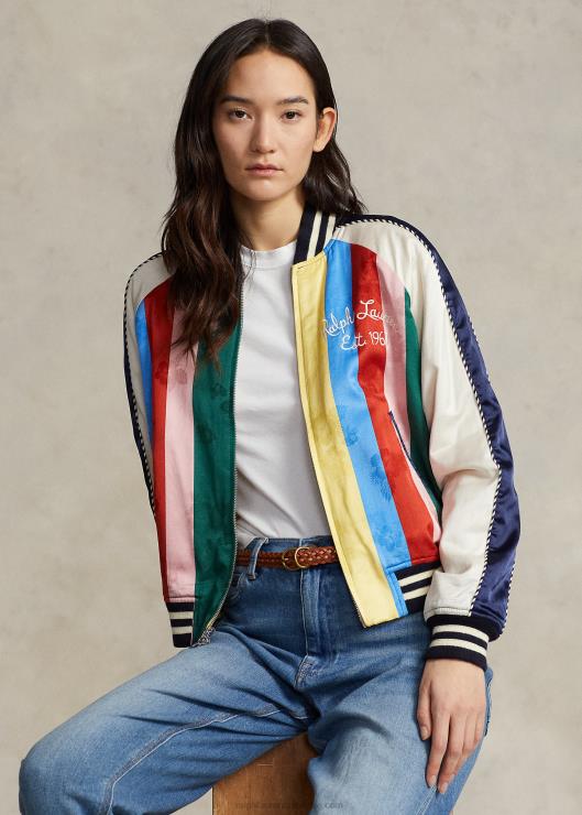 chamarra bomber de satén a rayas mujer silueta hawaiana Ralph Lauren 2XR2V3226
