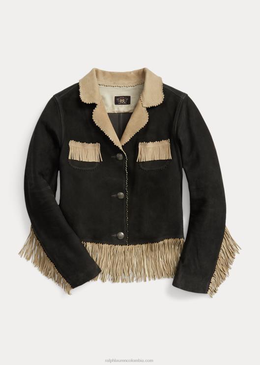 chamarra de ante con ribete de flecos mujer negro/crema Ralph Lauren 2XR2V3632