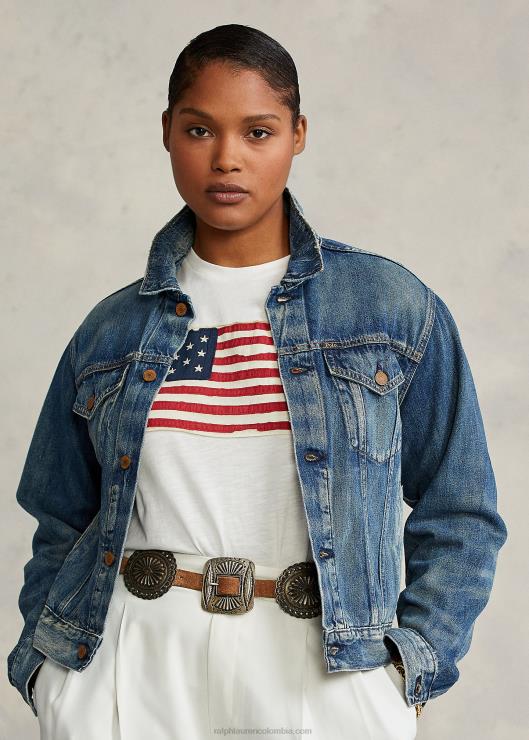 chamarra de camionero de mezclilla mujer índigo oscuro Ralph Lauren 2XR2V3278