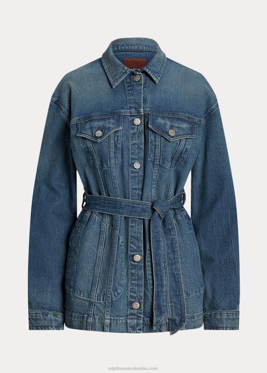 chamarra de mezclilla con cinturón mujer lavado de pastizales Ralph Lauren 2XR2V4368