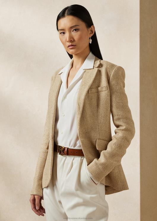 chamarra kayli de tweed con diseño de espiga mujer camello/bronceado Ralph Lauren 2XR2V3538