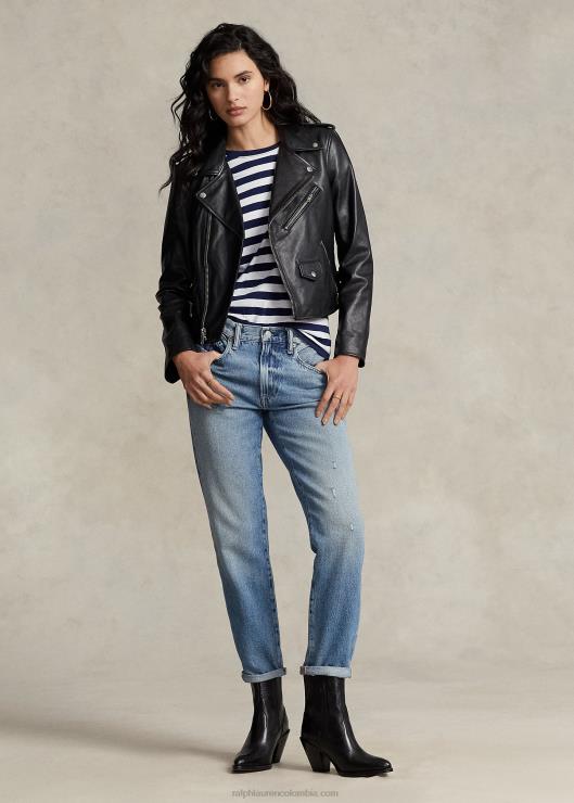 chamarra motera de piel de oveja mujer negro Ralph Lauren 2XR2V2889