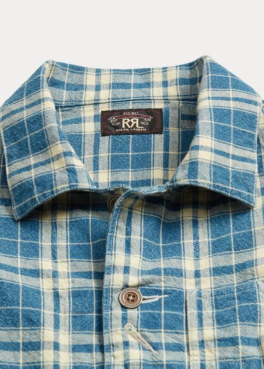 chaqueta a cuadros de lino y algodón mujer índigo/crema Ralph Lauren 2XR2V3638