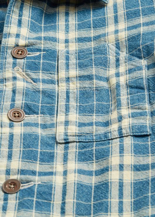 chaqueta a cuadros de lino y algodón mujer índigo/crema Ralph Lauren 2XR2V3638