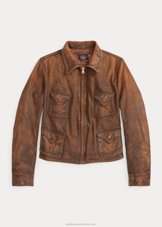 chaqueta de cuero ajustada mujer marrón Ralph Lauren 2XR2V3650