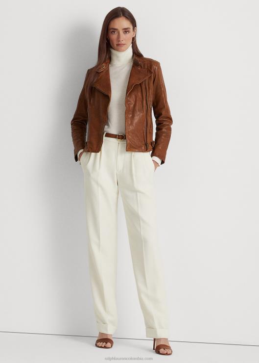 chaqueta motera de cuero mujer nogal oscuro Ralph Lauren 2XR2V4247