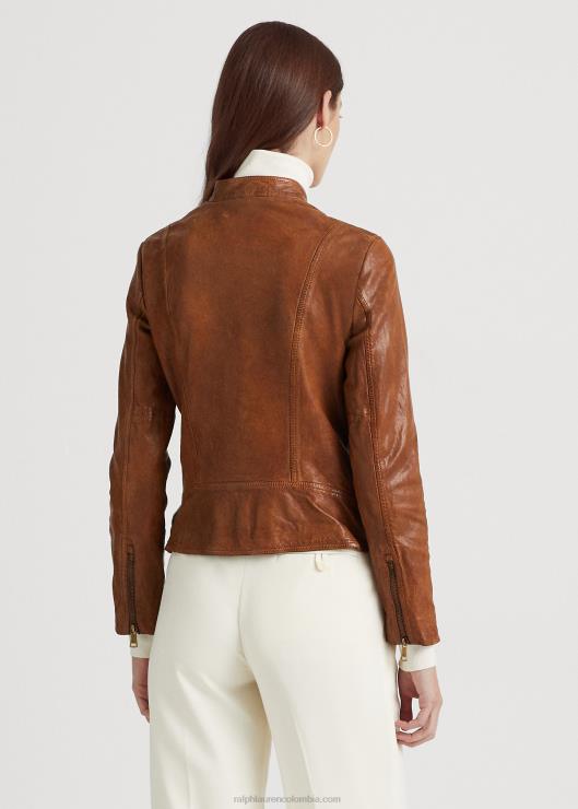 chaqueta motera de cuero mujer nogal oscuro Ralph Lauren 2XR2V4247
