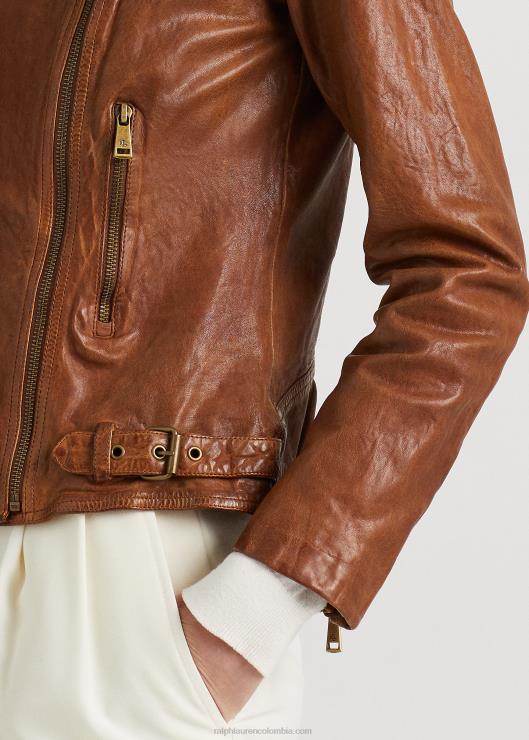 chaqueta motera de cuero mujer nogal oscuro Ralph Lauren 2XR2V4247