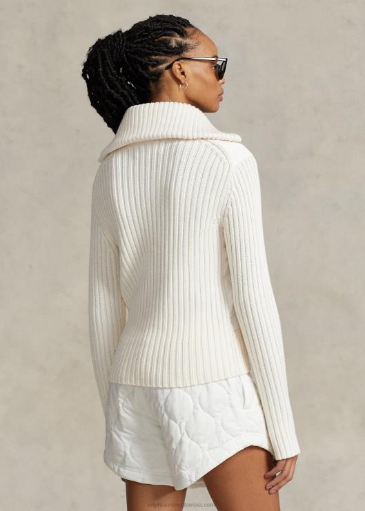 chaqueta tipo suéter híbrida con cuello alzado mujer crema de pergamino Ralph Lauren 2XR2V3124