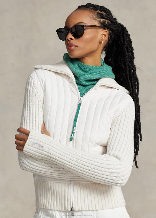chaqueta tipo suéter híbrida con cuello alzado mujer crema de pergamino Ralph Lauren 2XR2V3124