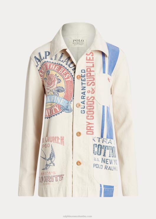 chaqueta utilitaria de lona con gráfico del logo mujer crema de marscapona Ralph Lauren 2XR2V3218
