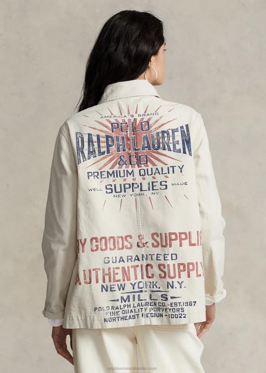 chaqueta utilitaria de lona con gráfico del logo mujer crema de marscapona Ralph Lauren 2XR2V3218