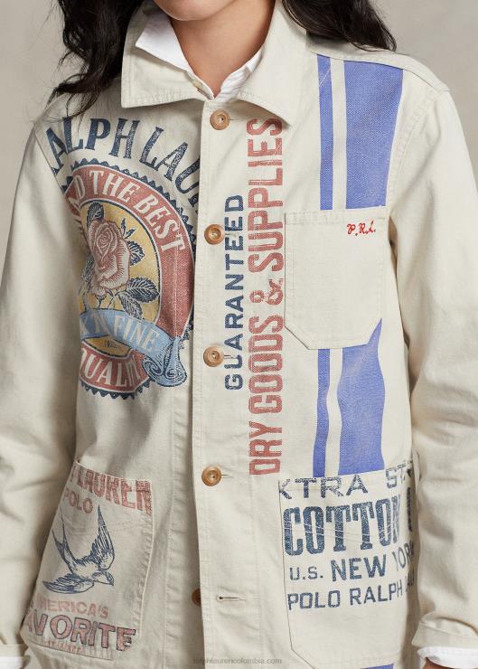 chaqueta utilitaria de lona con gráfico del logo mujer crema de marscapona Ralph Lauren 2XR2V3218