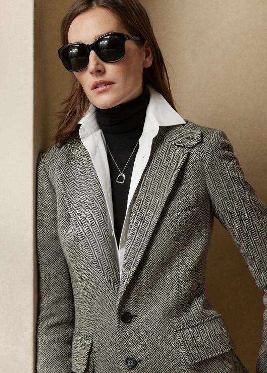 la chaqueta de tweed mujer negro/crema Ralph Lauren 2XR2V3463