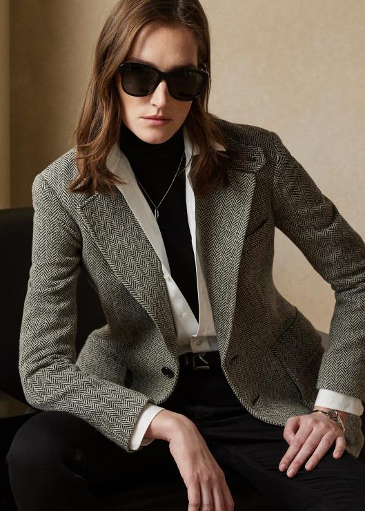 la chaqueta de tweed mujer negro/crema Ralph Lauren 2XR2V3463