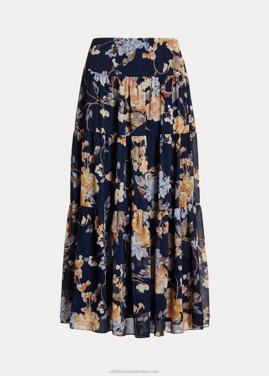 falda a capas de georgette arrugado floral mujer azul marino multi Ralph Lauren 2XR2V4105