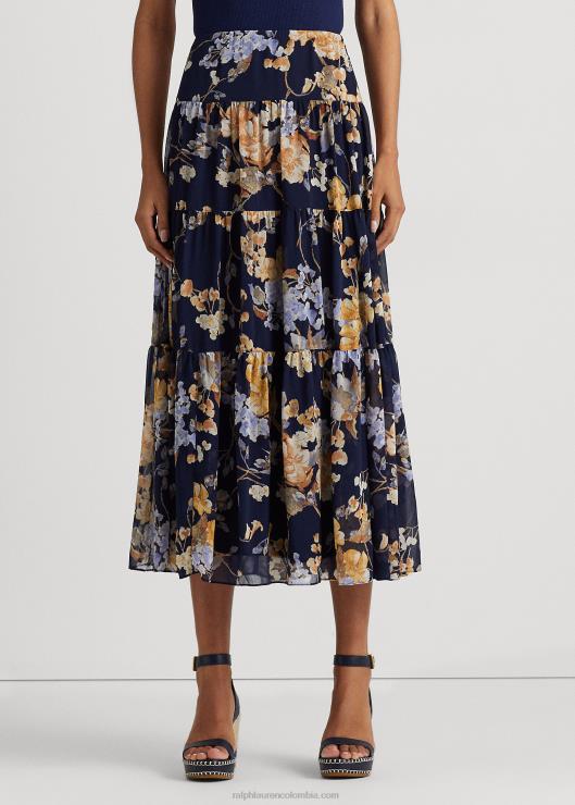 falda a capas de georgette arrugado floral mujer azul marino multi Ralph Lauren 2XR2V4105