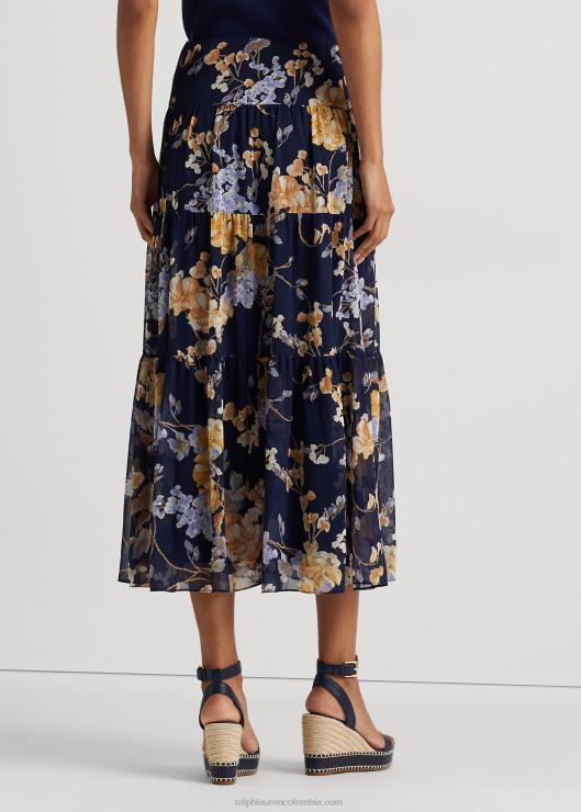 falda a capas de georgette arrugado floral mujer azul marino multi Ralph Lauren 2XR2V4105