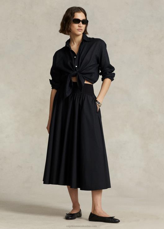 falda acampanada con canesú fruncido mujer negro Ralph Lauren 2XR2V2961